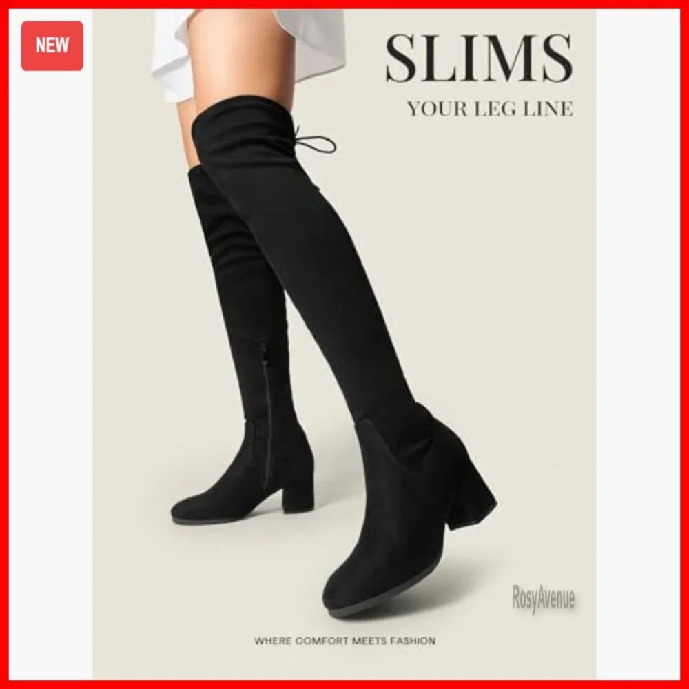 Women's Over the Knee Boots Chunky Heel Stretch Faux Suede Sexy Fall